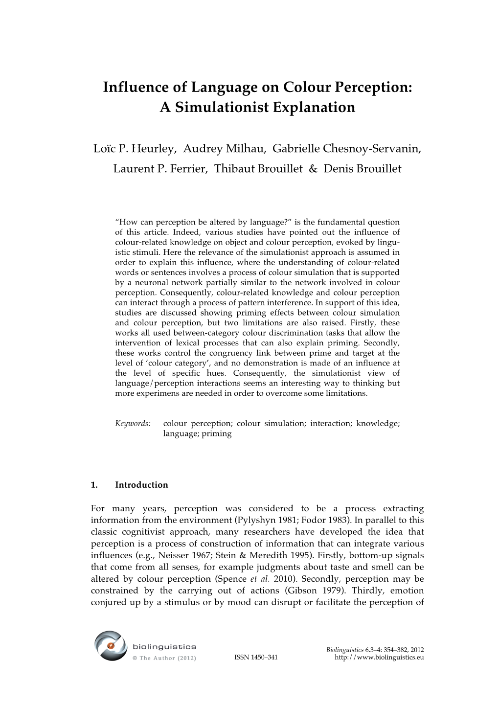 Influence of Language on Colour Perception: a Simulationist Explanation