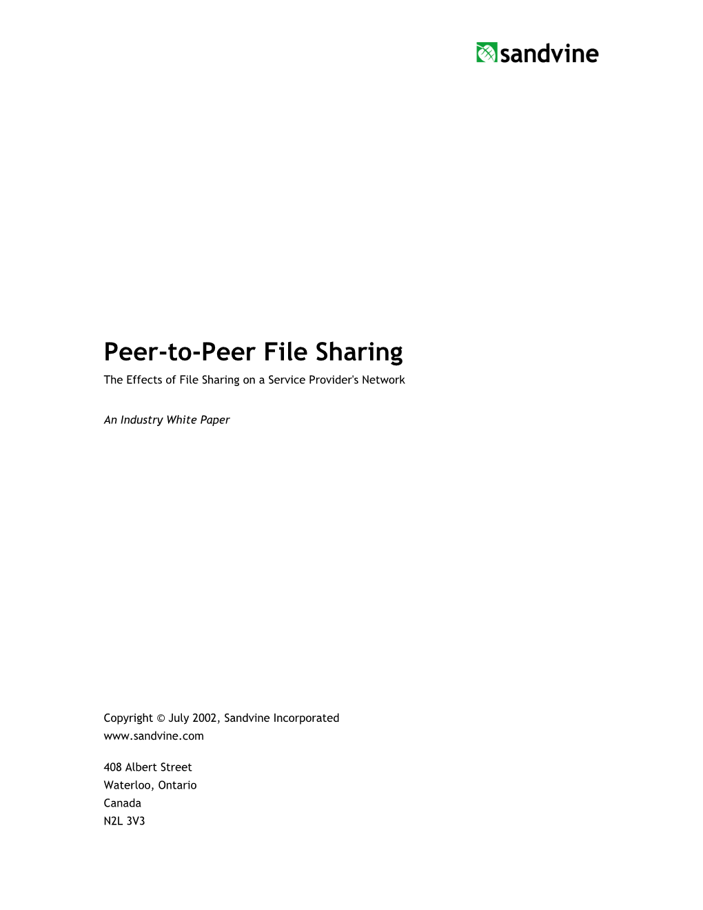 Peer-To-Peer File Sharing the Effects of File Sharing on a Service Provider's Network