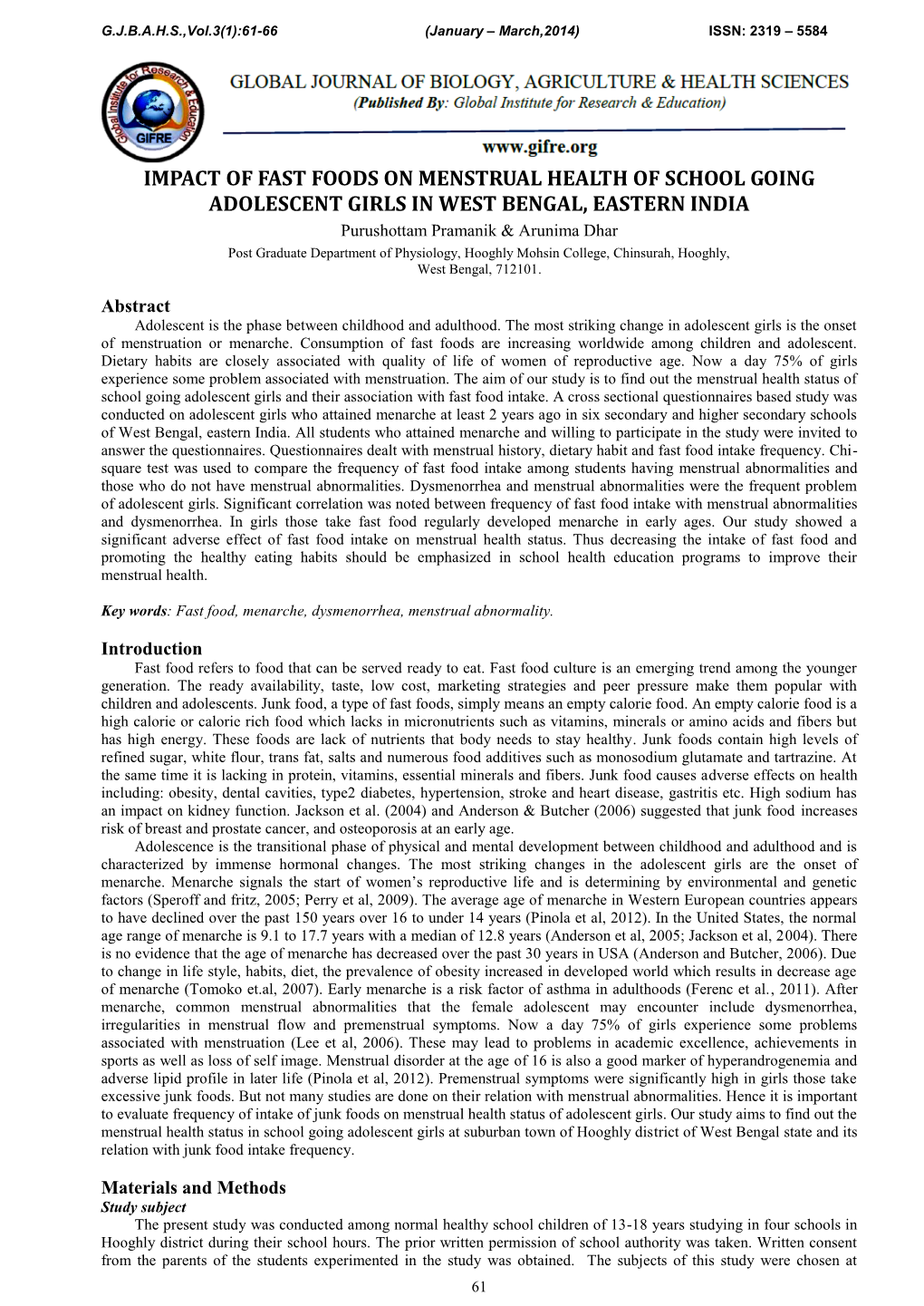 Impact of Fast Foods on Menstrual Health Of