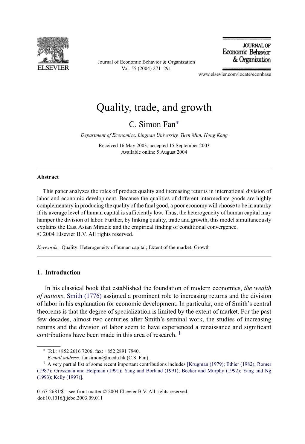 Quality, Trade, and Growth C