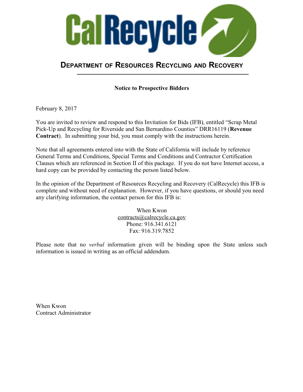 Department of Resources Recycling and Recovery