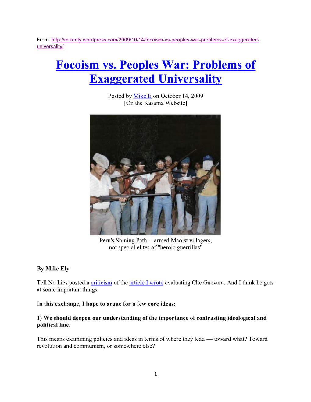 Focoism Vs. Peoples War: Problems of Exaggerated Universality