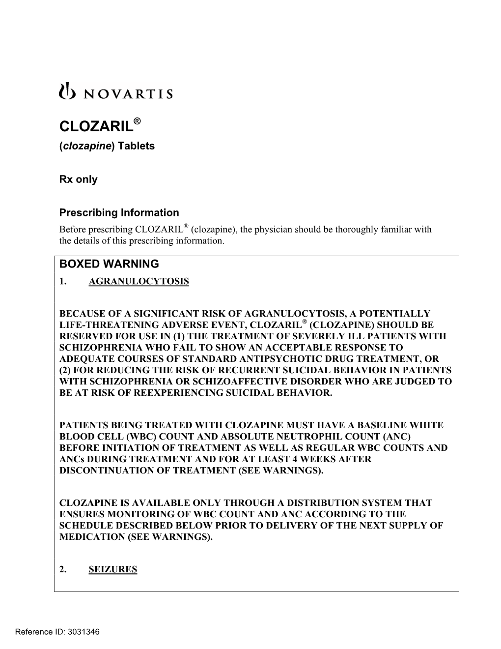 CLOZARIL® (Clozapine) Tablets