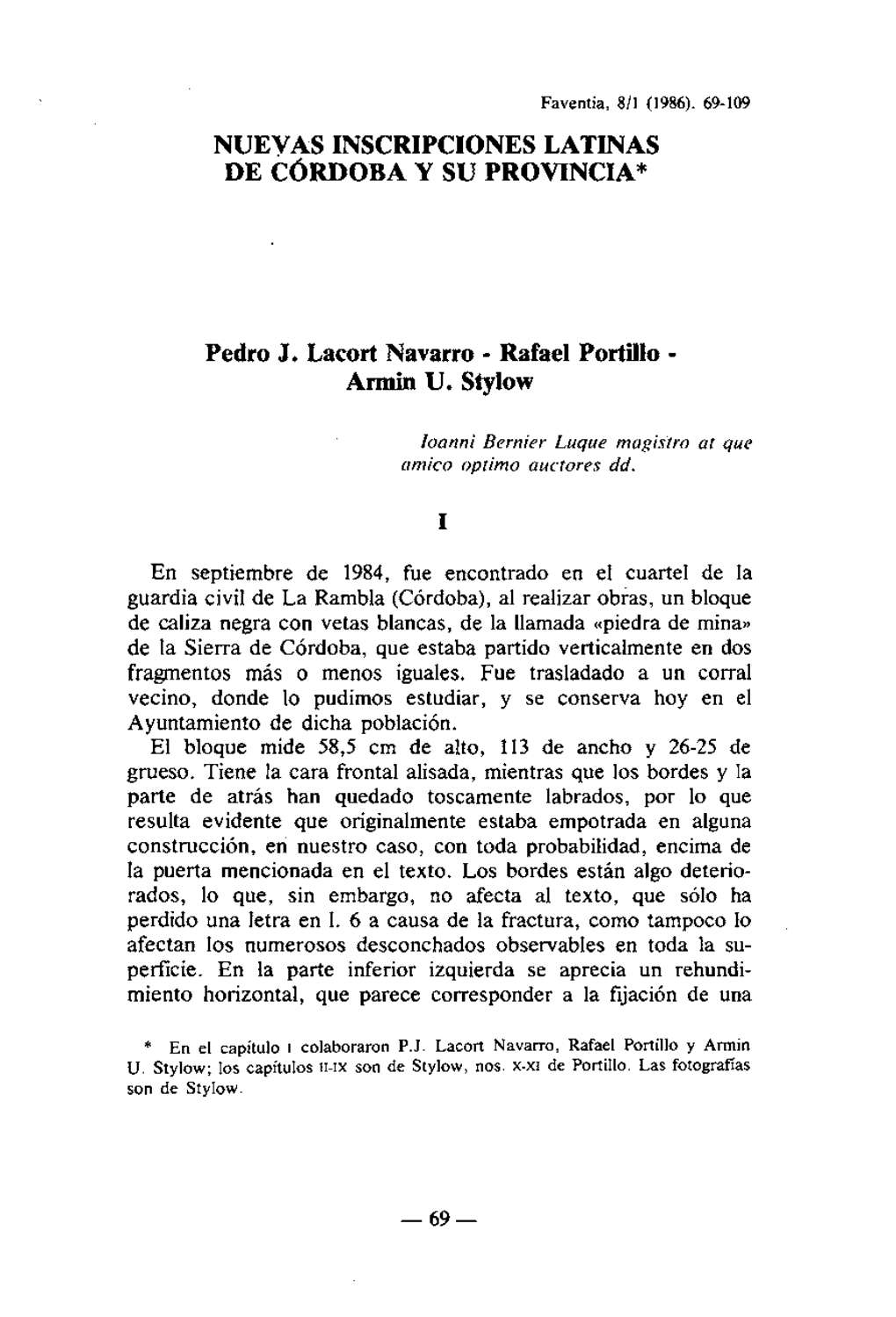 Nuevas Inscripciones Latinas De C~Rdobay Su Provincia*