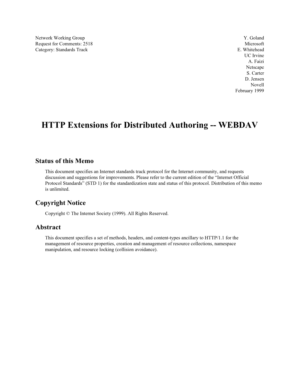 HTTP Extensions for Distributed Authoring -- WEBDAV