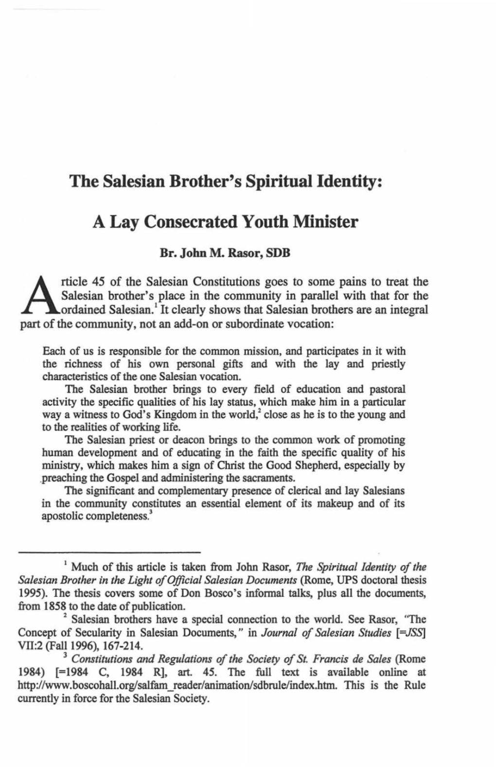 The Salesian Brother's Spiritual Identity
