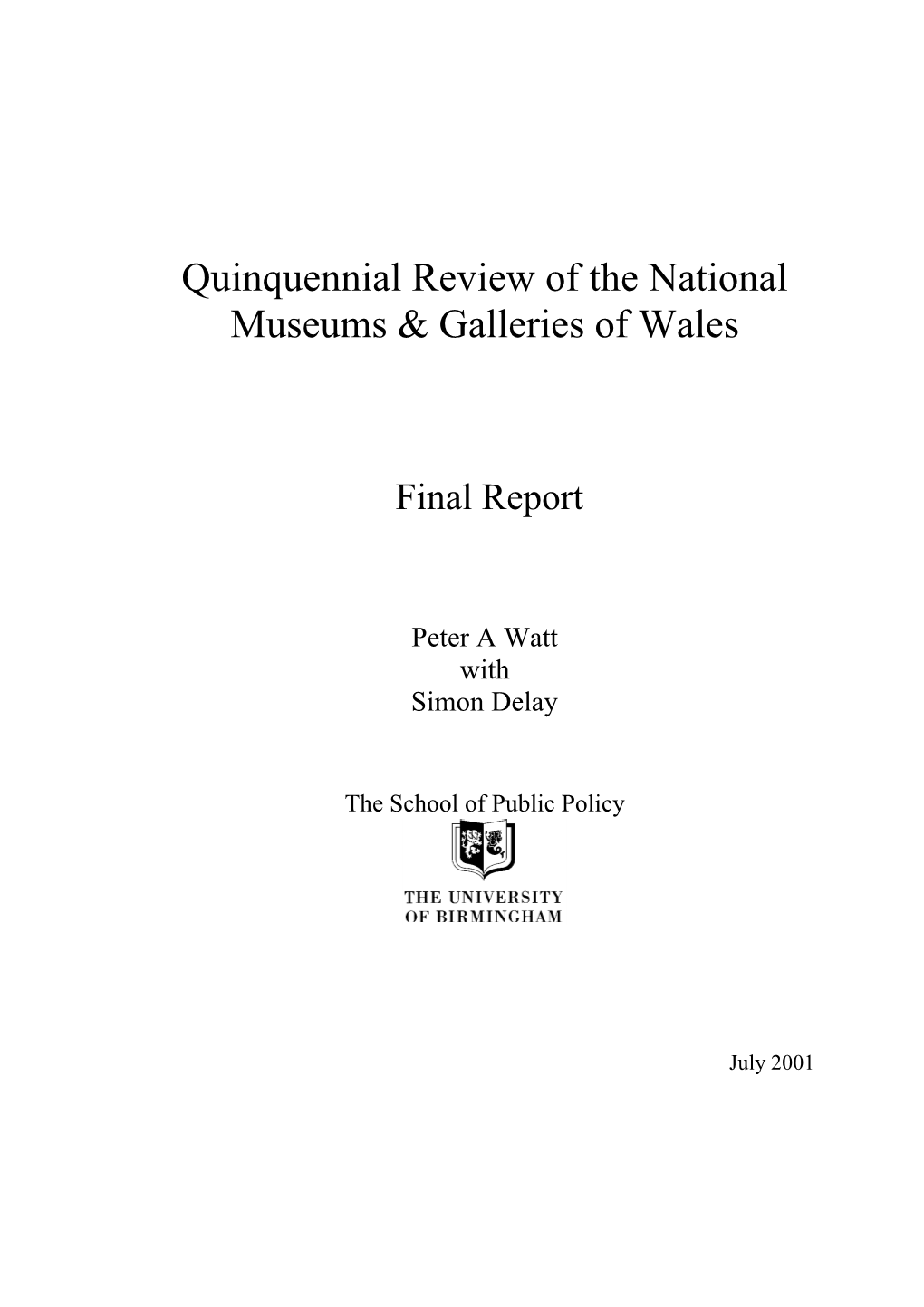 Quinquennial Review of the National Museums & Galleries of Wales