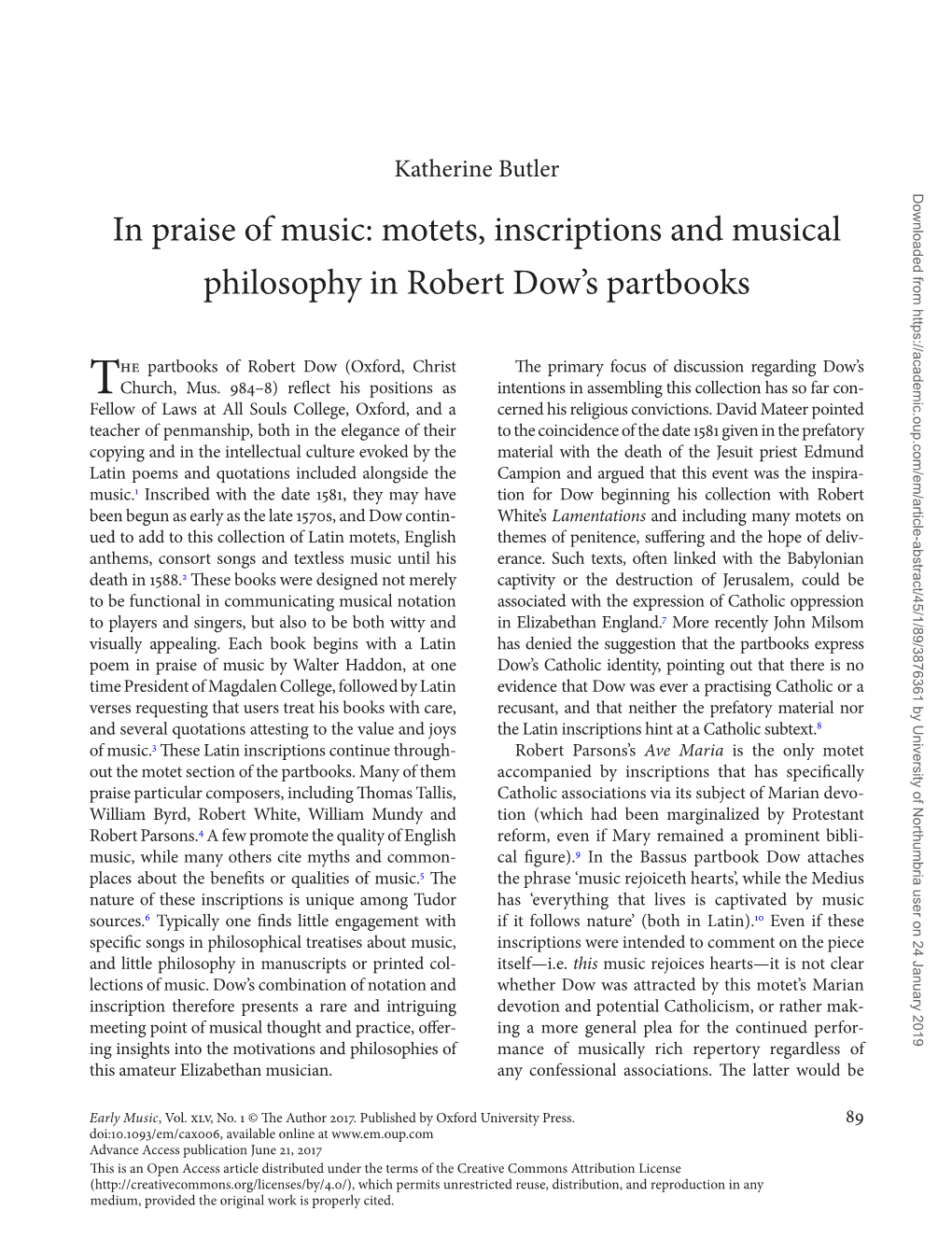 Motets, Inscriptions and Musical Philosophy in Robert Dow's Partbooks