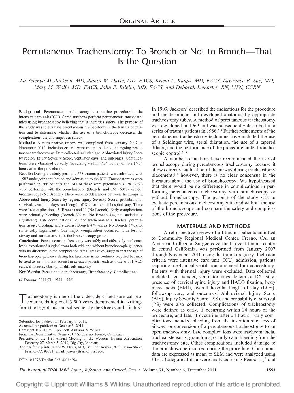 Percutaneous Tracheostomy: to Bronch Or Not to Bronch—That Is the Question