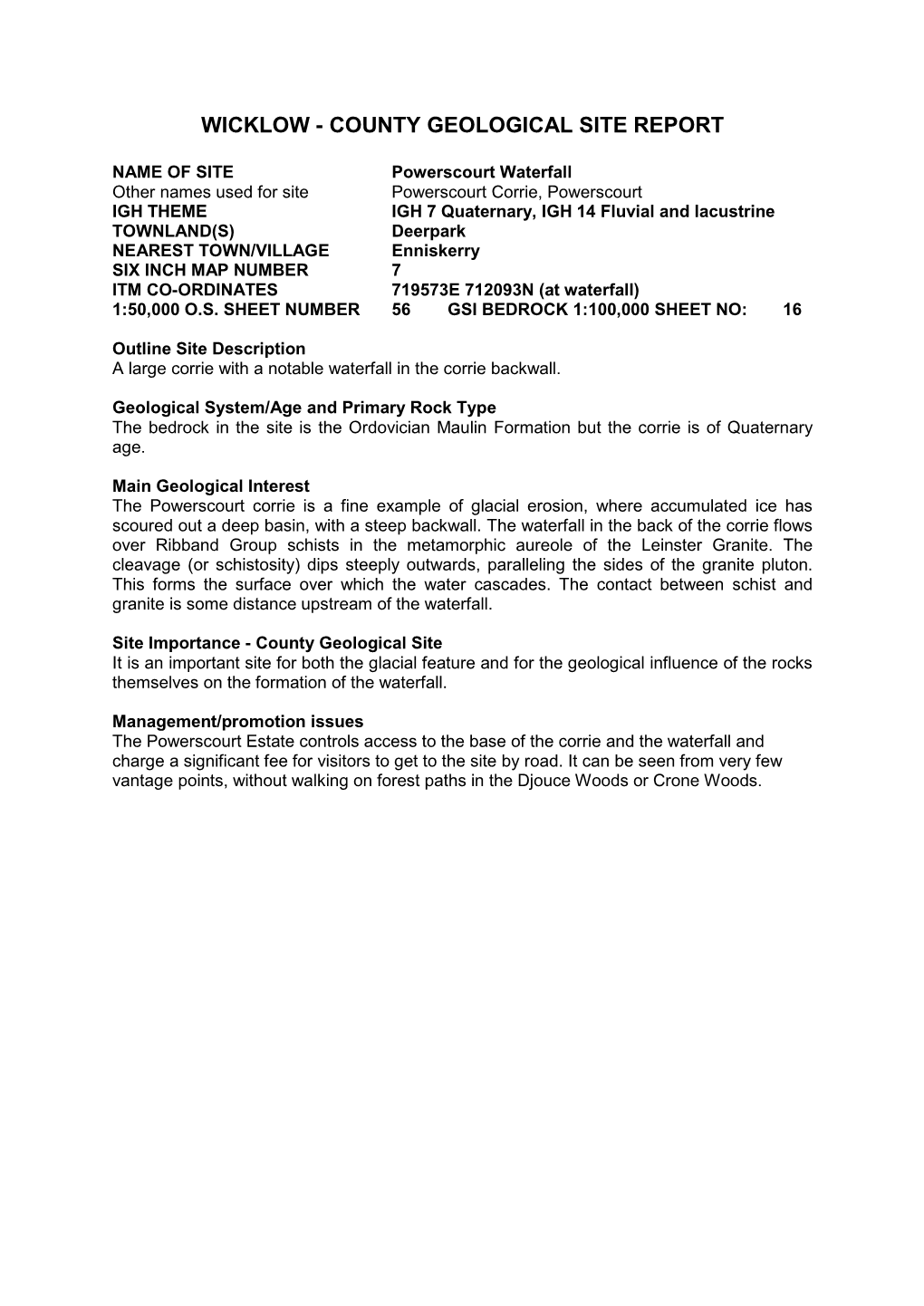 Wicklow - County Geological Site Report