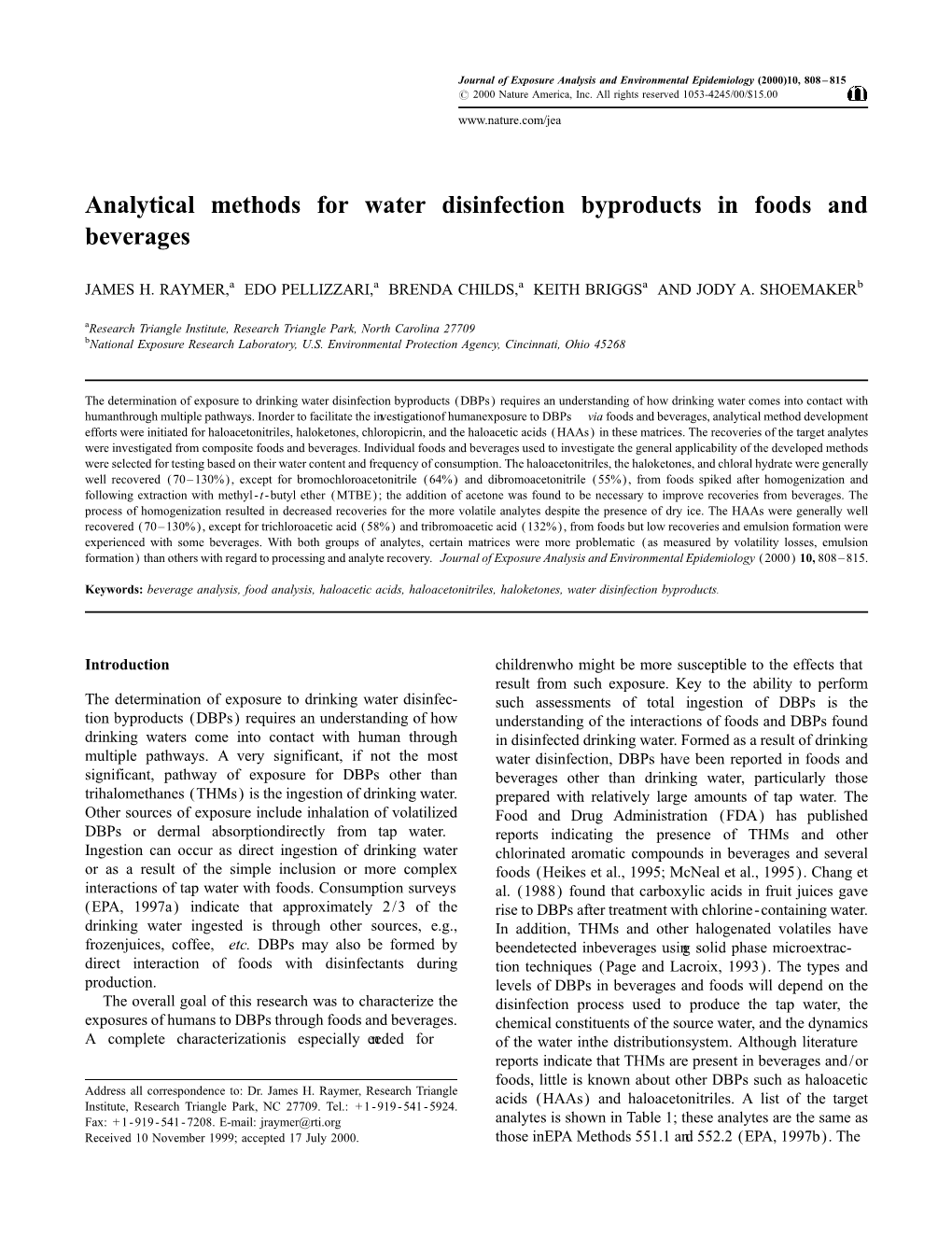 Analytical Methods for Water Disinfection Byproducts in Foods and Beverages