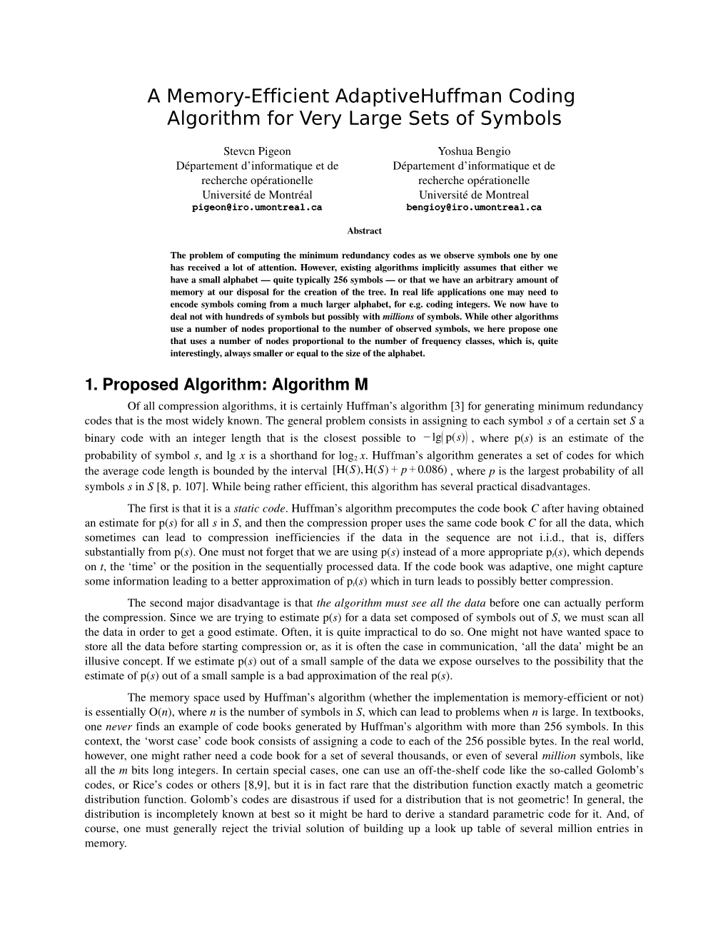 A Memory-Efficient Huffman Adaptive Coding