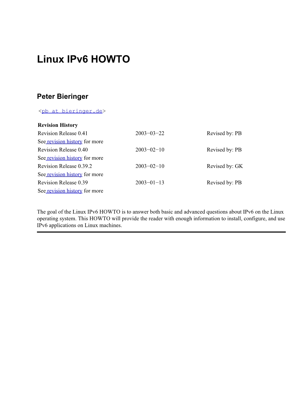Linux Ipv6 HOWTO
