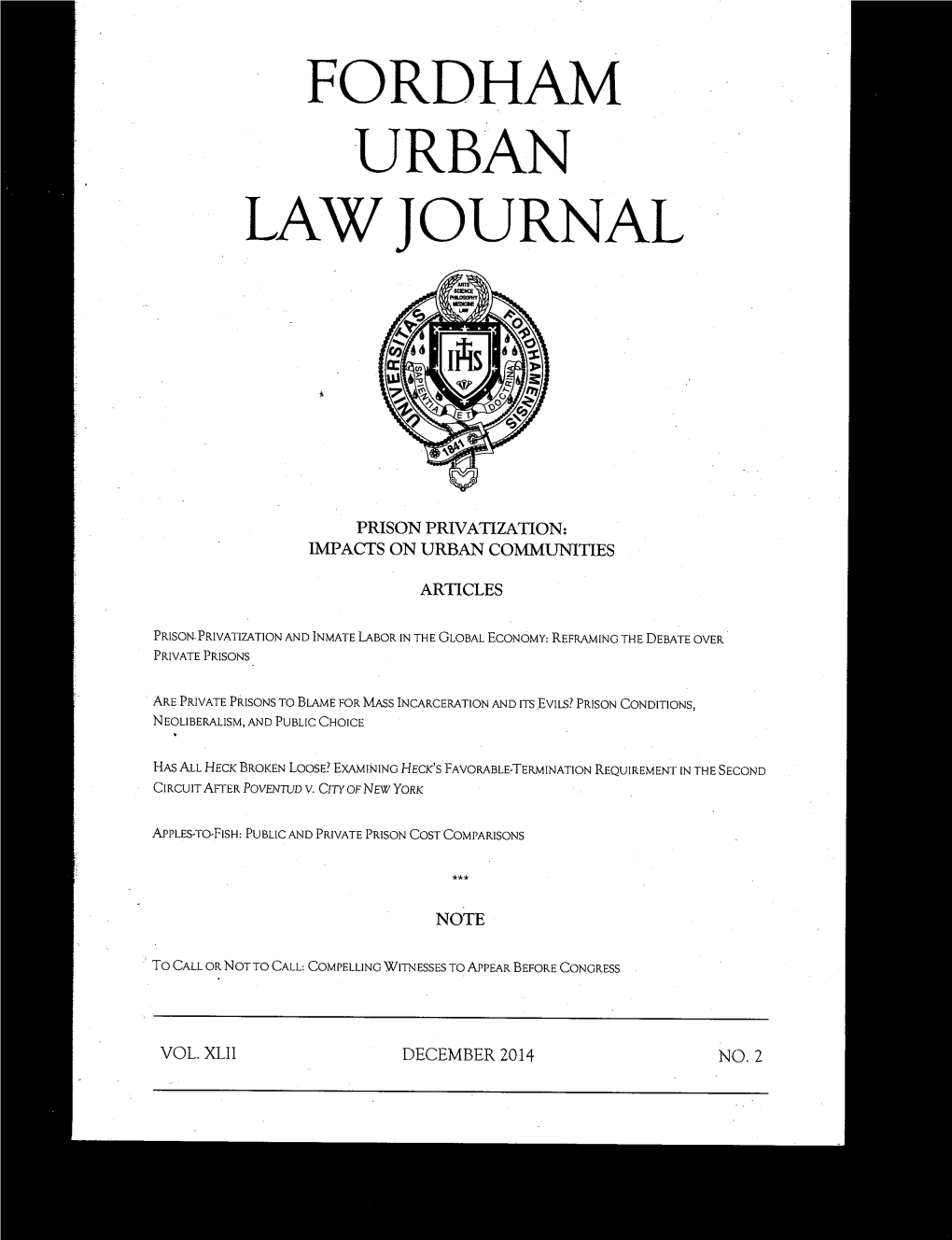 Fordham Law Journal Report on Private Prison Cost Savings/Shifting