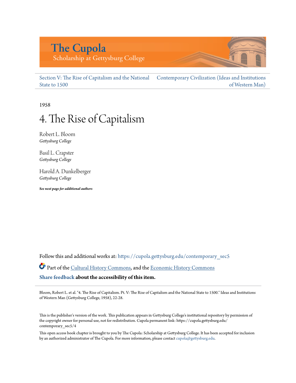 4. the Rise of Capitalism Robert L