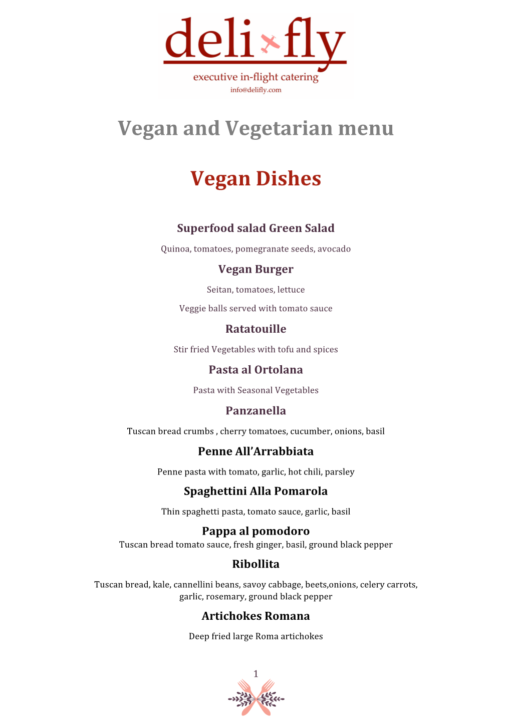 Vegan and Vegetarian Menu