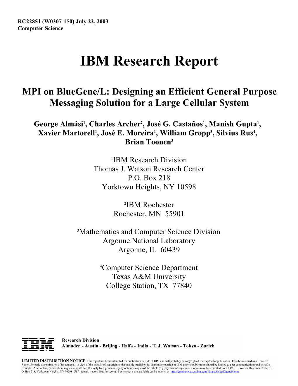 IBM Research Report MPI on Bluegene/L