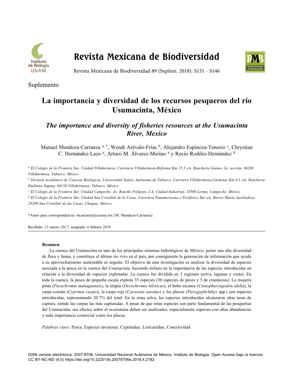 La Importancia Y Diversidad De Los Recursos Pesqueros Del Río Usumacinta, México