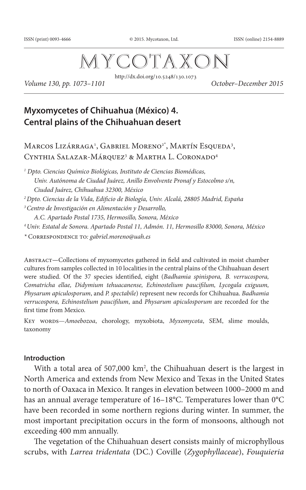 Myxomycetes of Chihuahua (México) 4