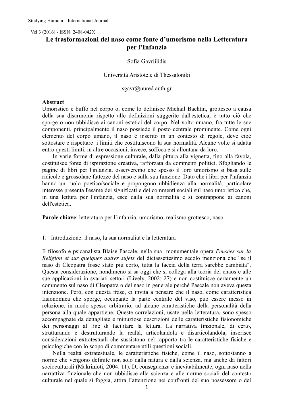 Le Trasformazioni Del Naso Come Fonte D'umorismo Nella Letteratura Per L