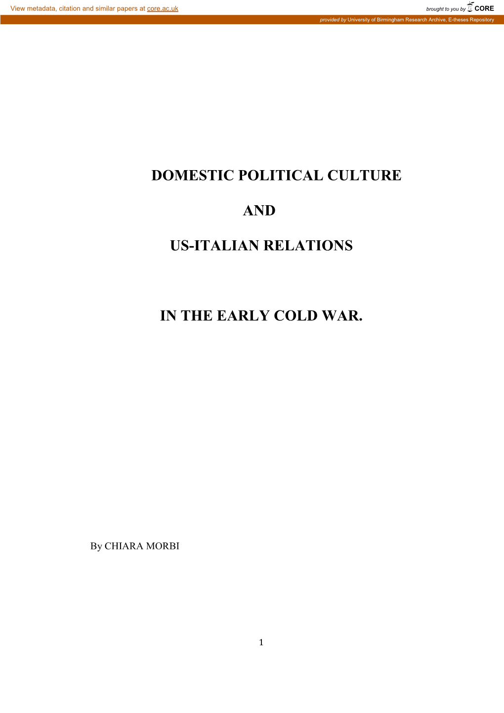 Domestic Political Culture and US-Italian Relations in The