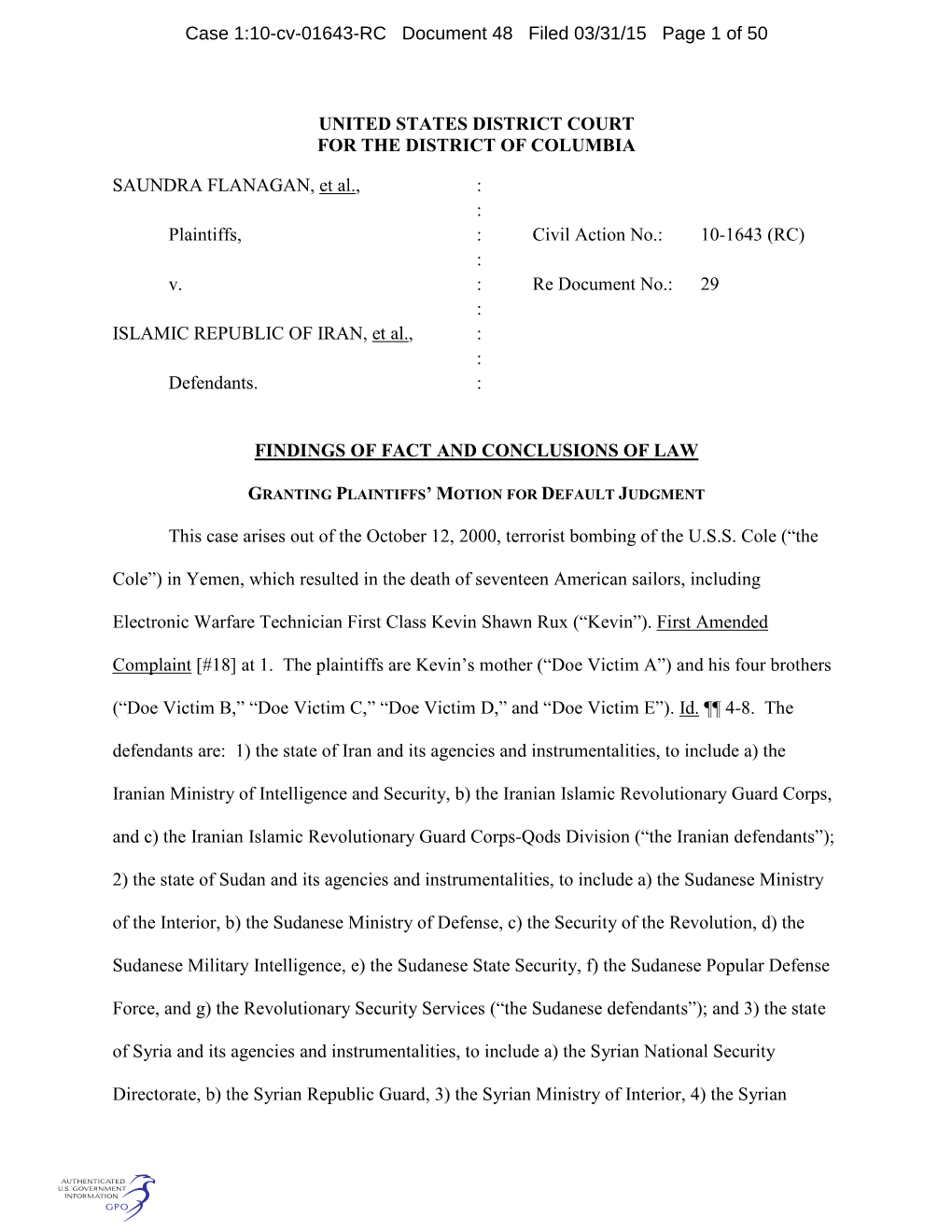 Case 1:10-Cv-01643-RC Document 48 Filed 03/31/15 Page 1 of 50