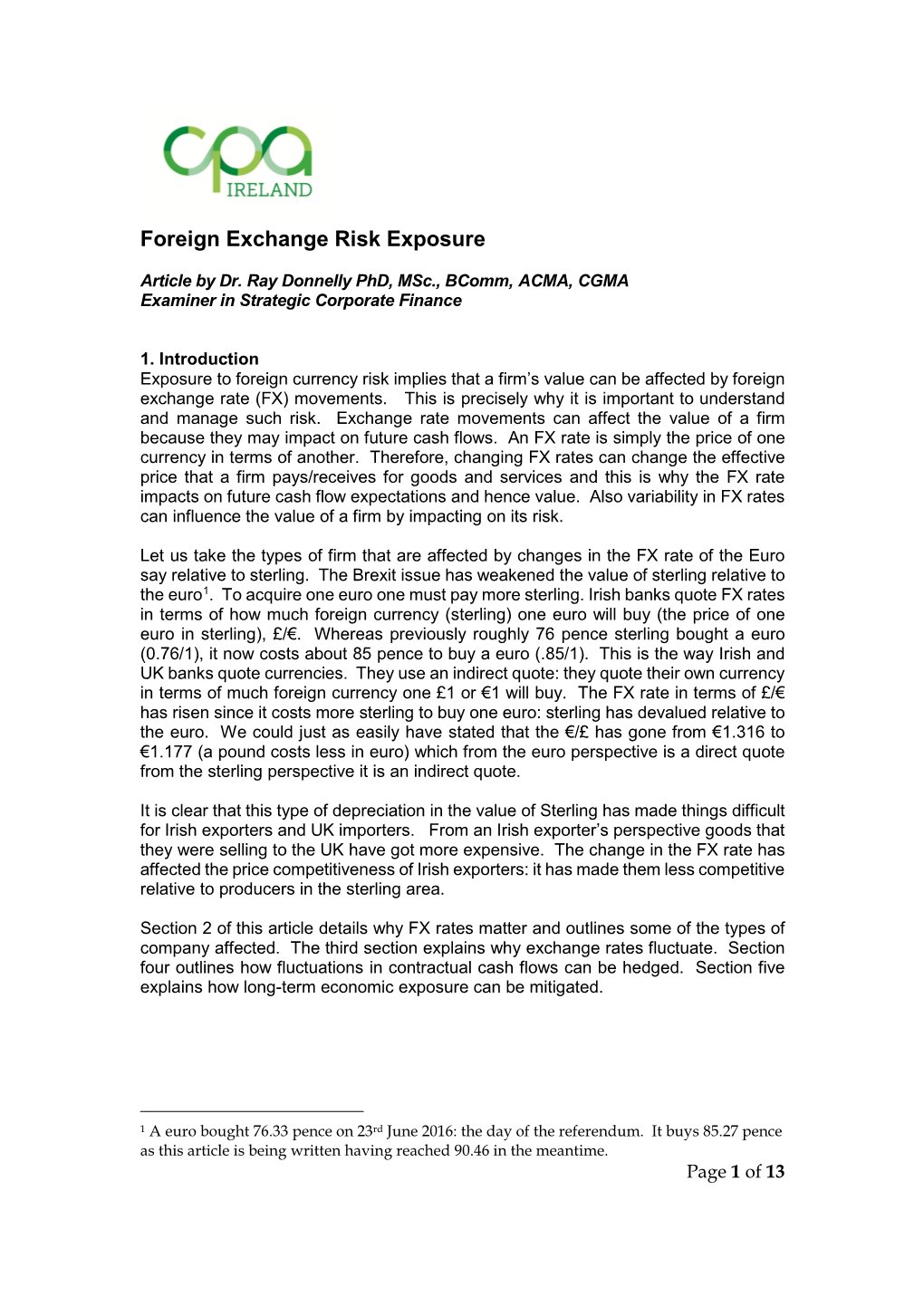 Mba – Foreign Exchange Risk Exposure