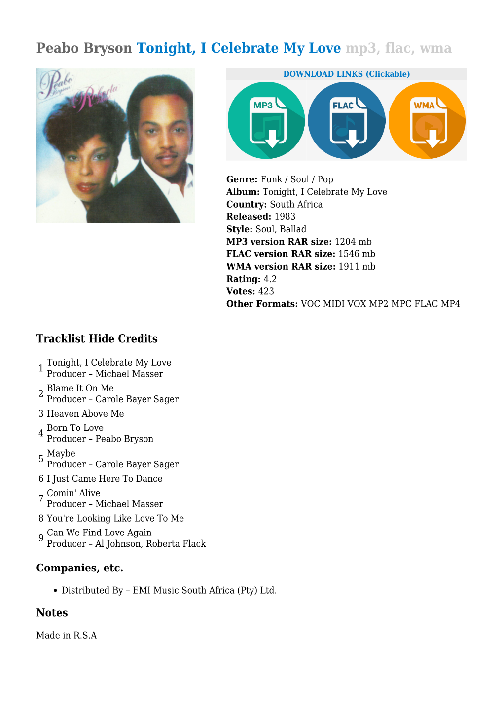 Peabo Bryson Tonight, I Celebrate My Love Mp3, Flac, Wma