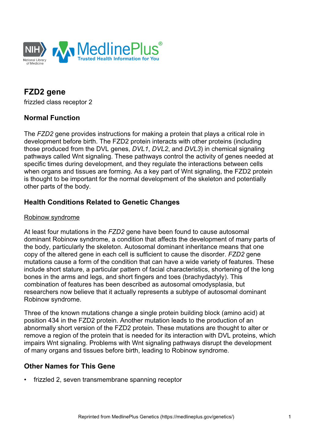 FZD2 Gene Frizzled Class Receptor 2