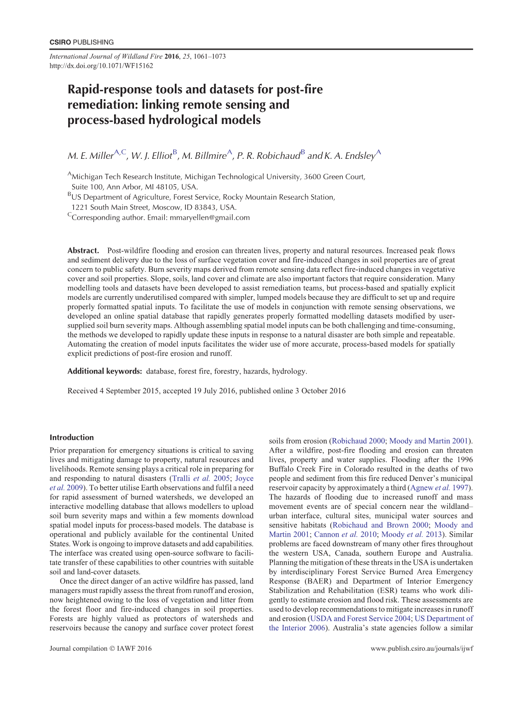 Rapid-Response Tools and Datasets for Post-Fire Remediation: Linking Remote Sensing and Process-Based Hydrological Models