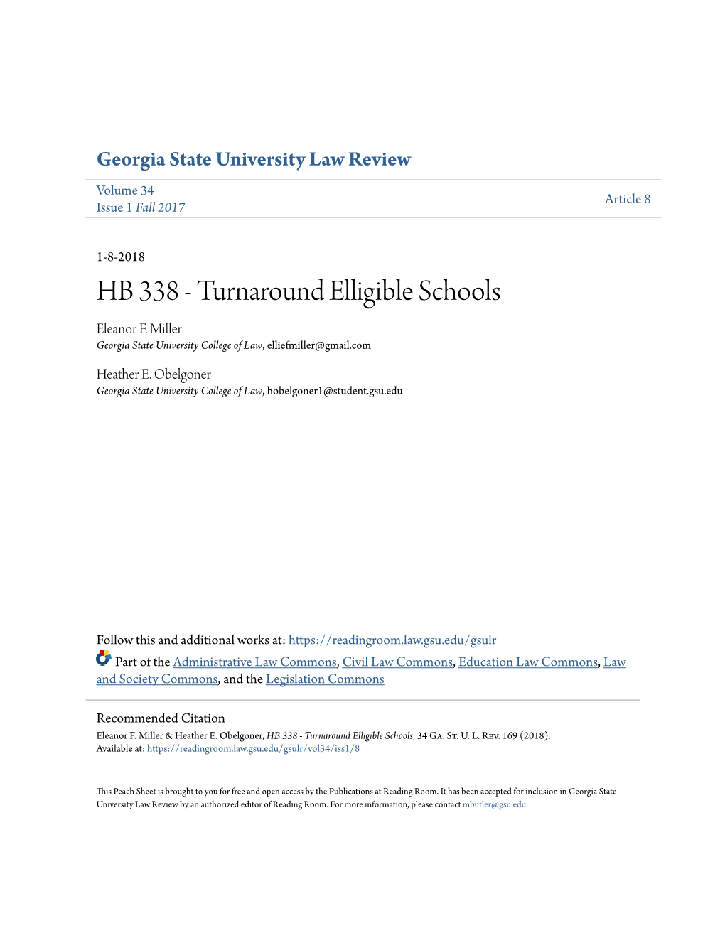 HB 338 - Turnaround Elligible Schools Eleanor F