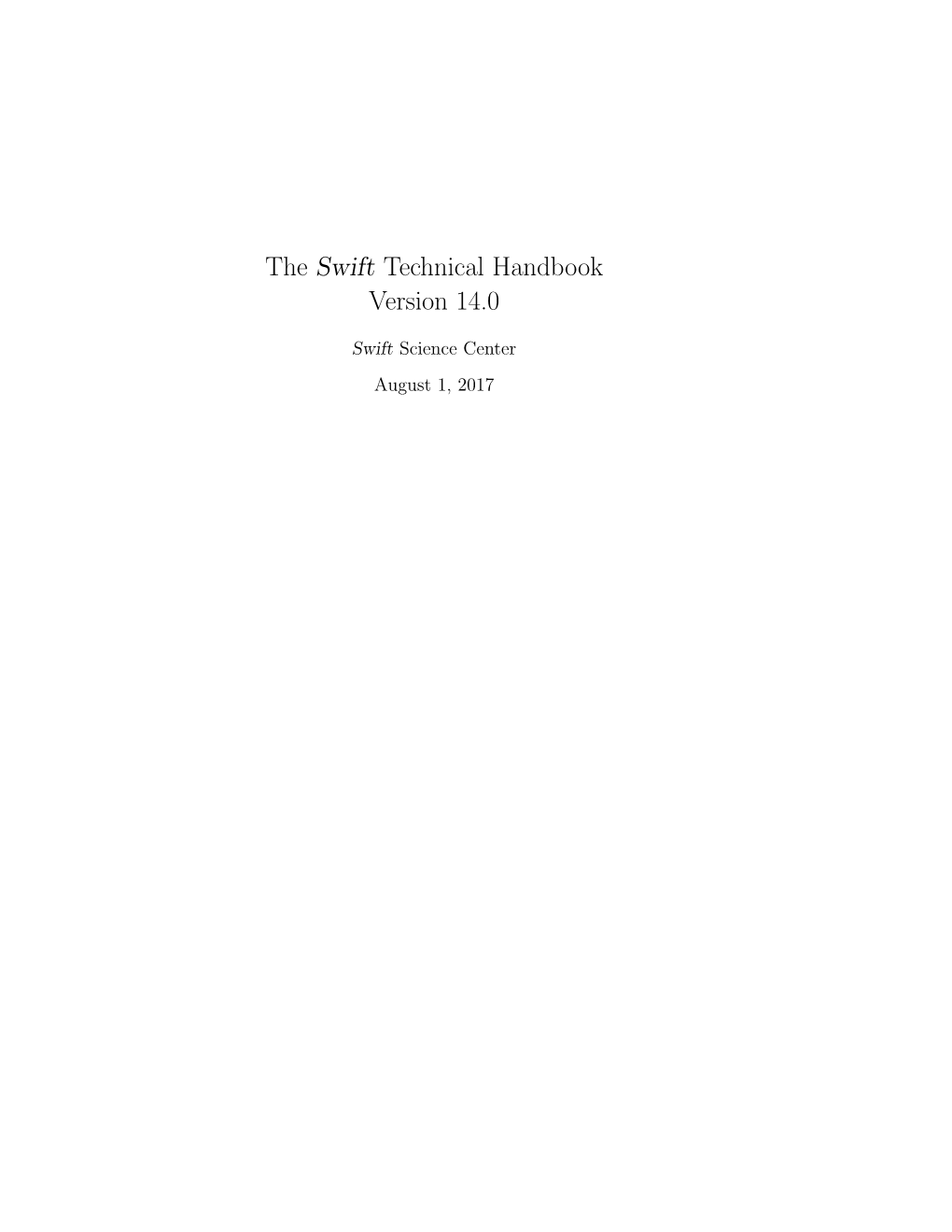 The Swift Technical Handbook Version 14.0