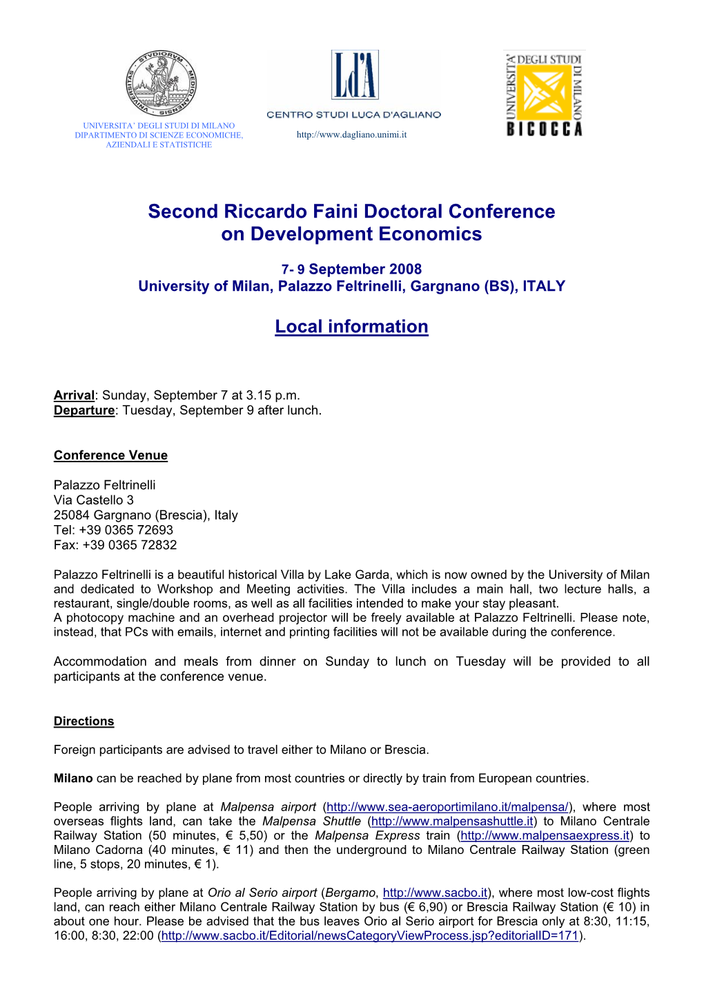 Second Riccardo Faini Doctoral Conference on Development Economics