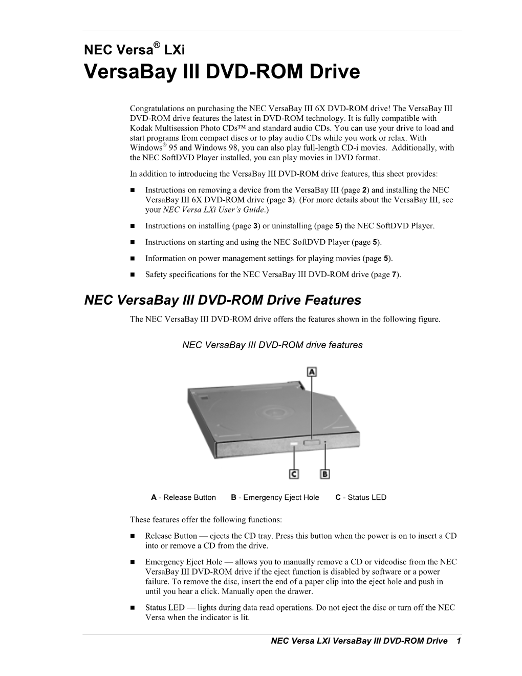 NEC Versa LX, Lxi, SX Versabay III DVD-ROM Reader