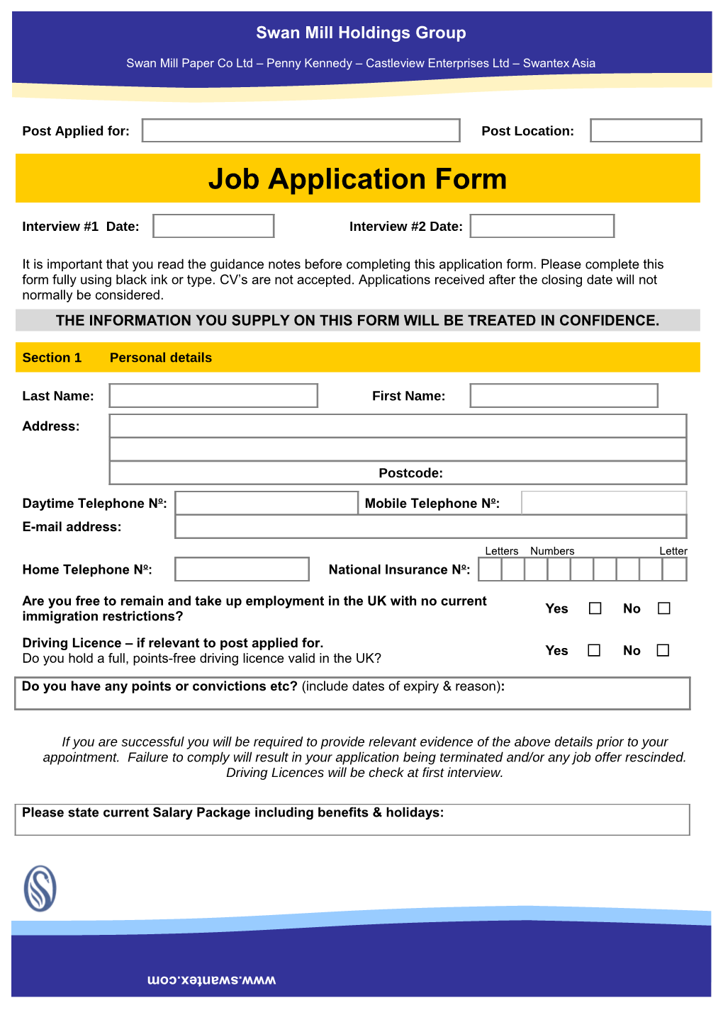 Job Application Form Template s2