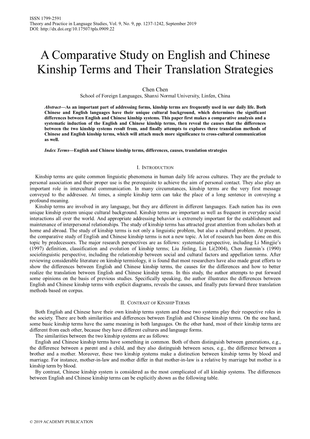 A Comparative Study on English and Chinese Kinship Terms and Their Translation Strategies