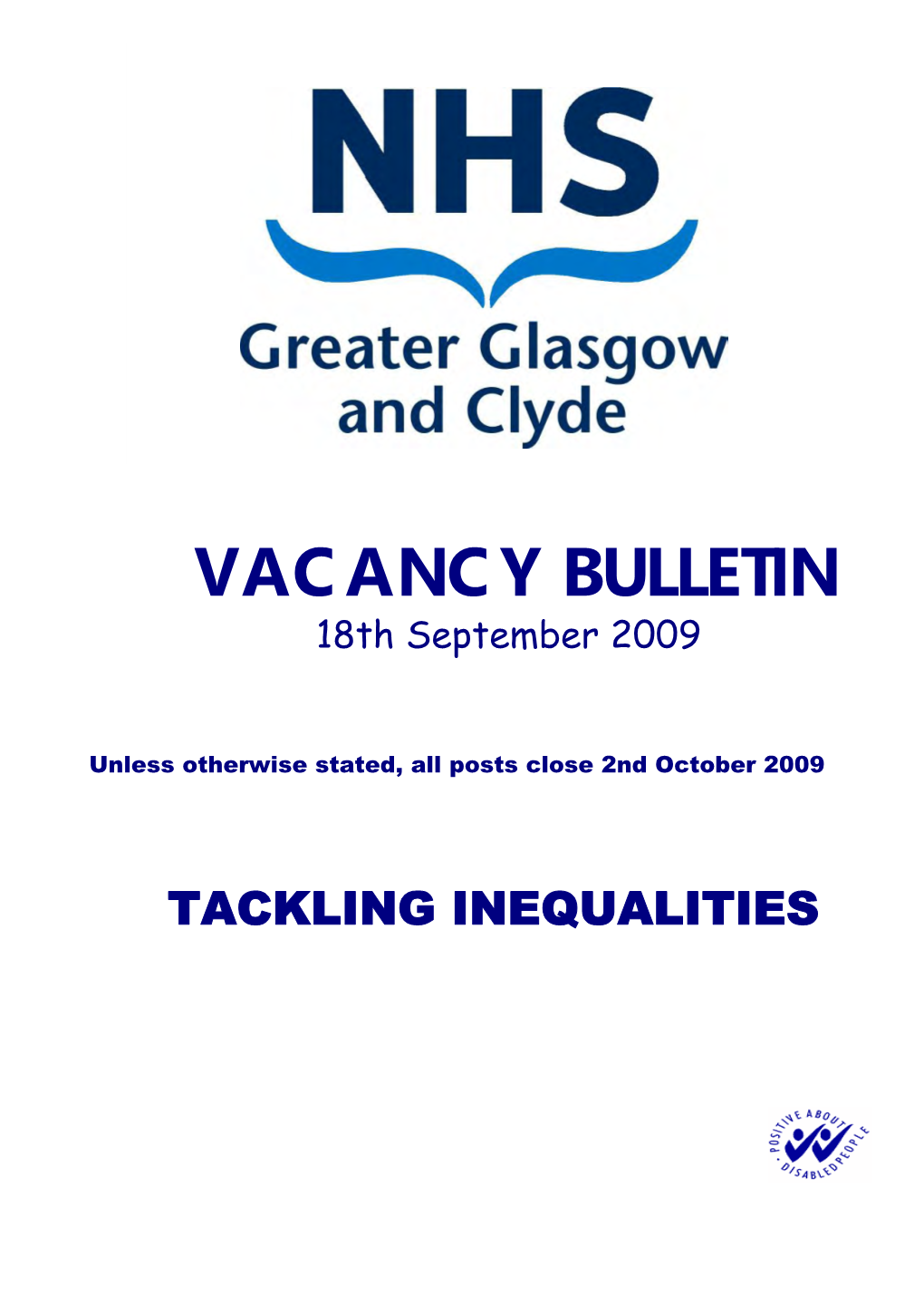 VACANCY BULLETIN 18Th September 2009