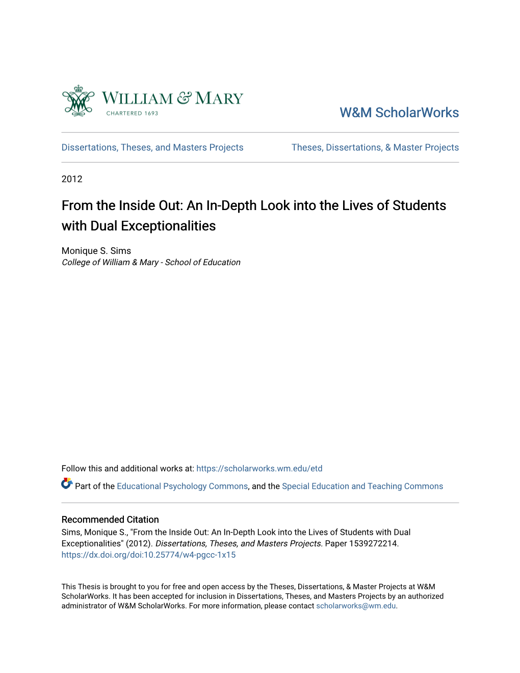 An In-Depth Look Into the Lives of Students with Dual Exceptionalities