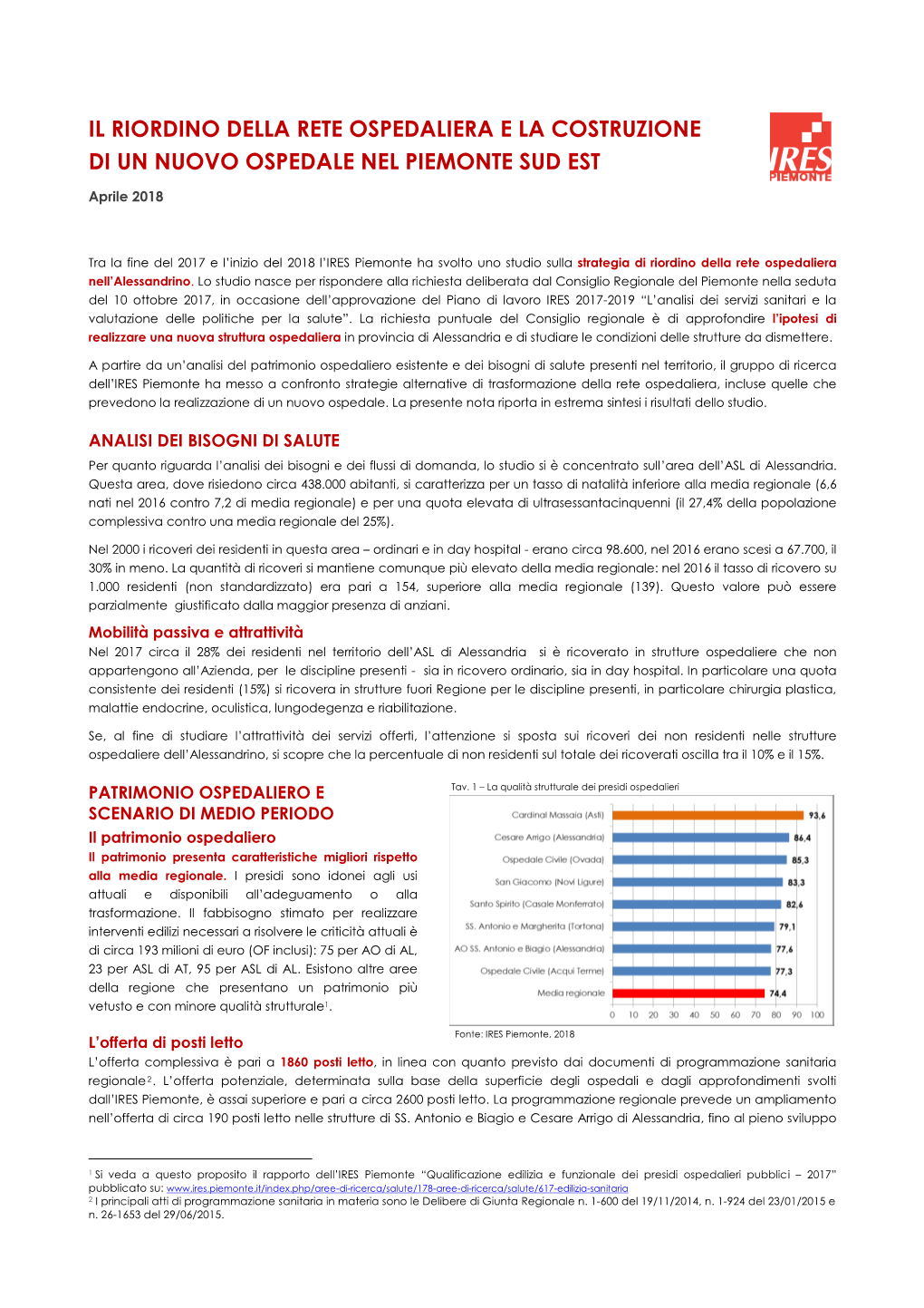 Il Riordino Della Rete Ospedaliera E La Costruzione Di Un Nuovo Ospedale Nel Piemonte Sud Est