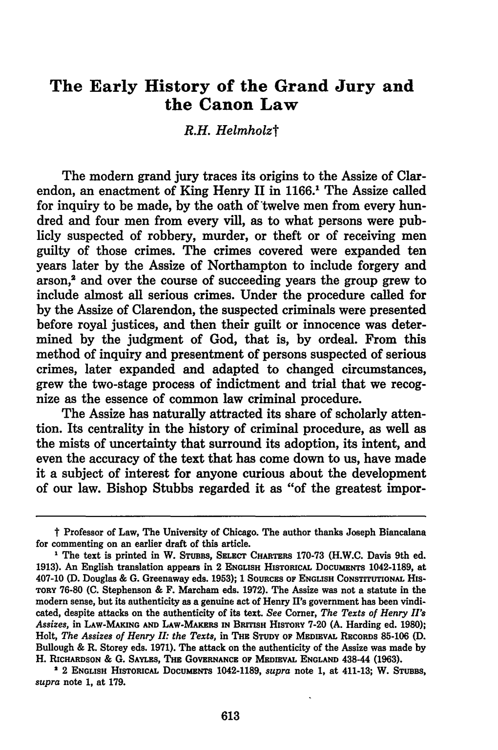 The Early History of the Grand Jury and the Canon Law R.H