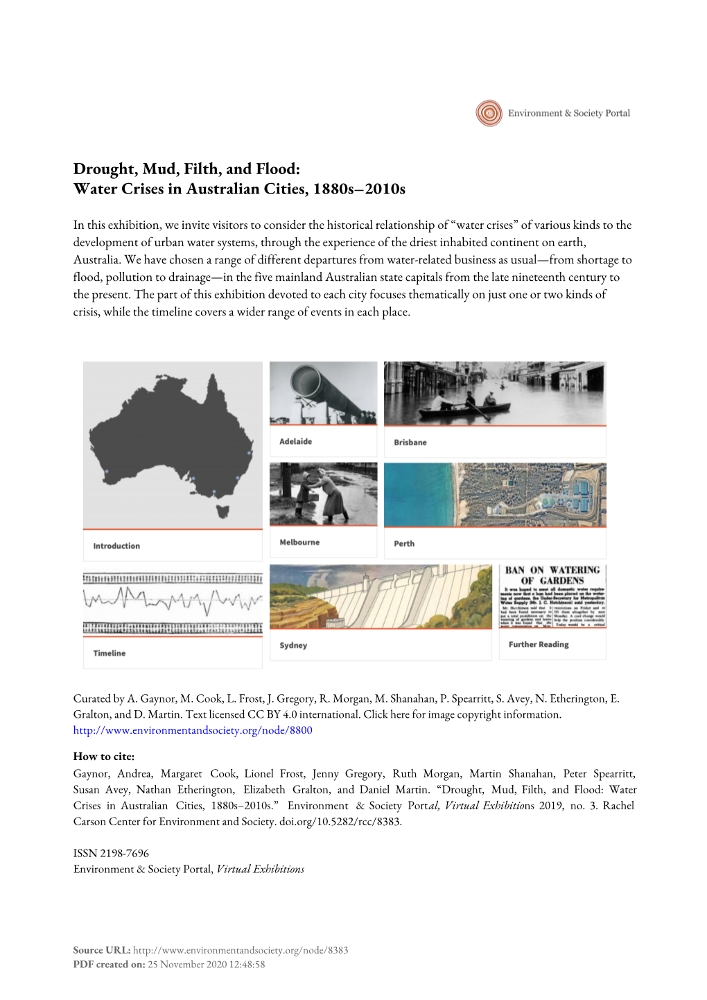 Drought, Mud, Filth, and Flood: Water Crises in Australian Cities, 1880S–2010S