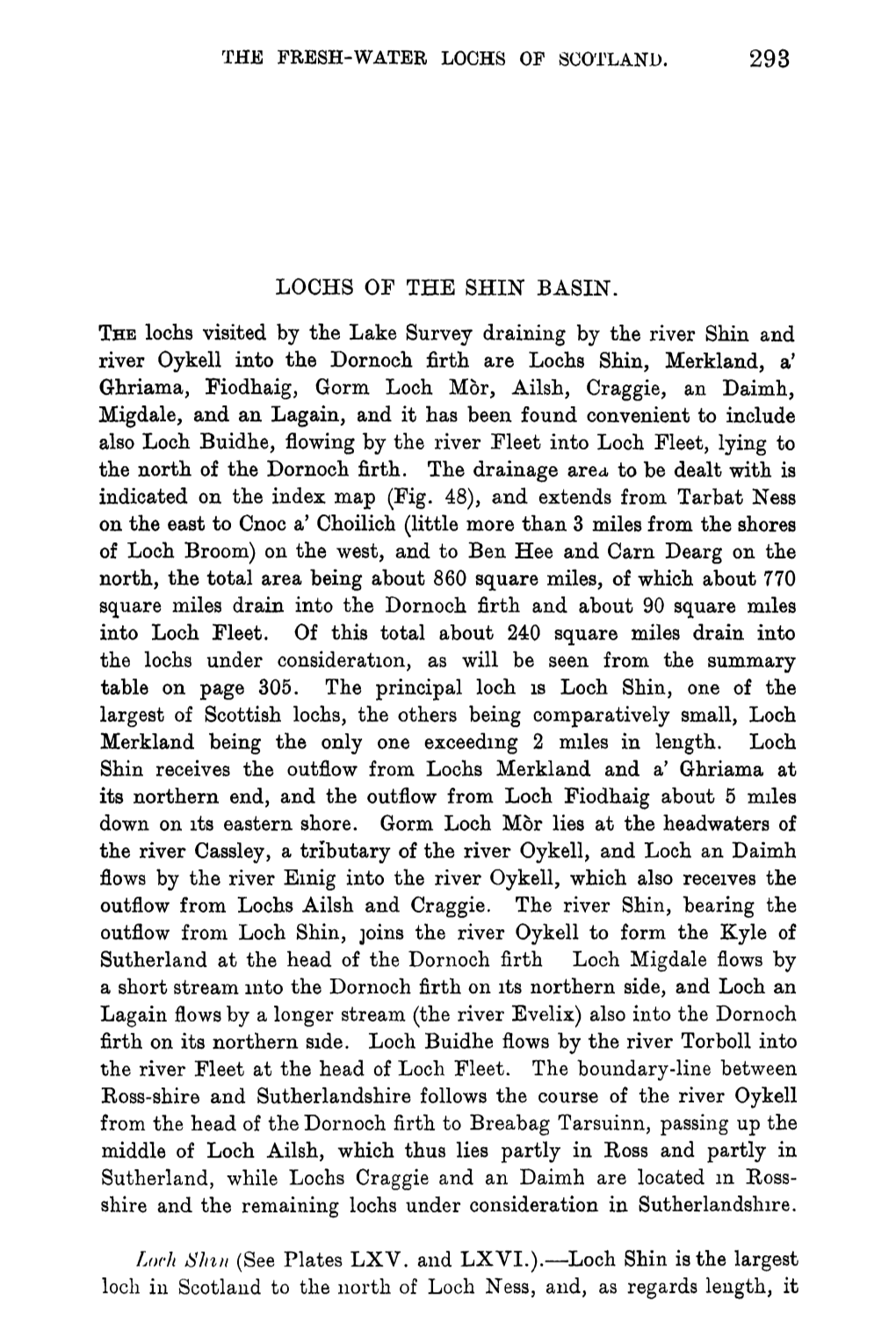 LOCHS of the SHIN BASIN. the Lochs Visited by the Lake Survey