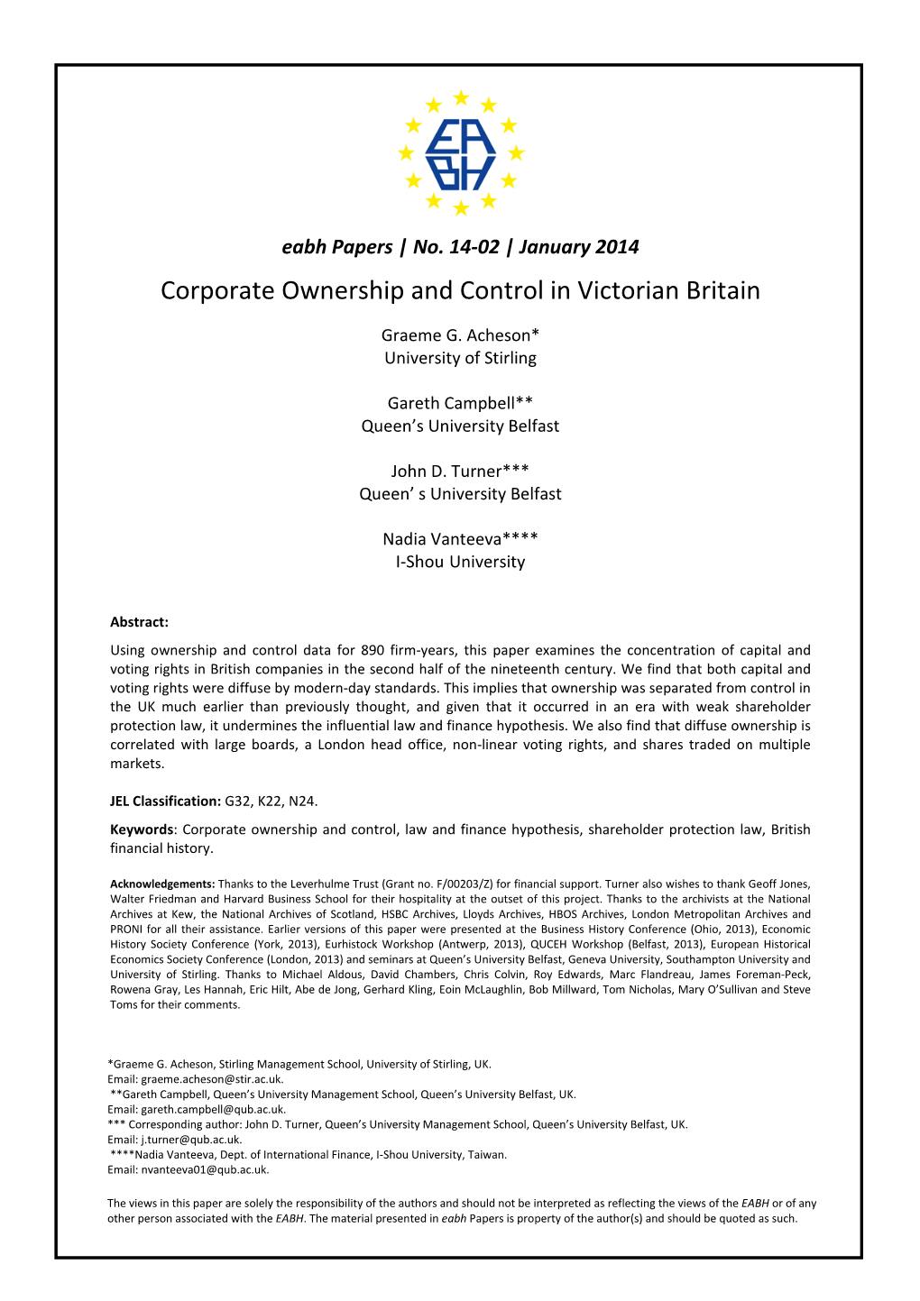 Corporate Ownership and Control in Victorian Britain