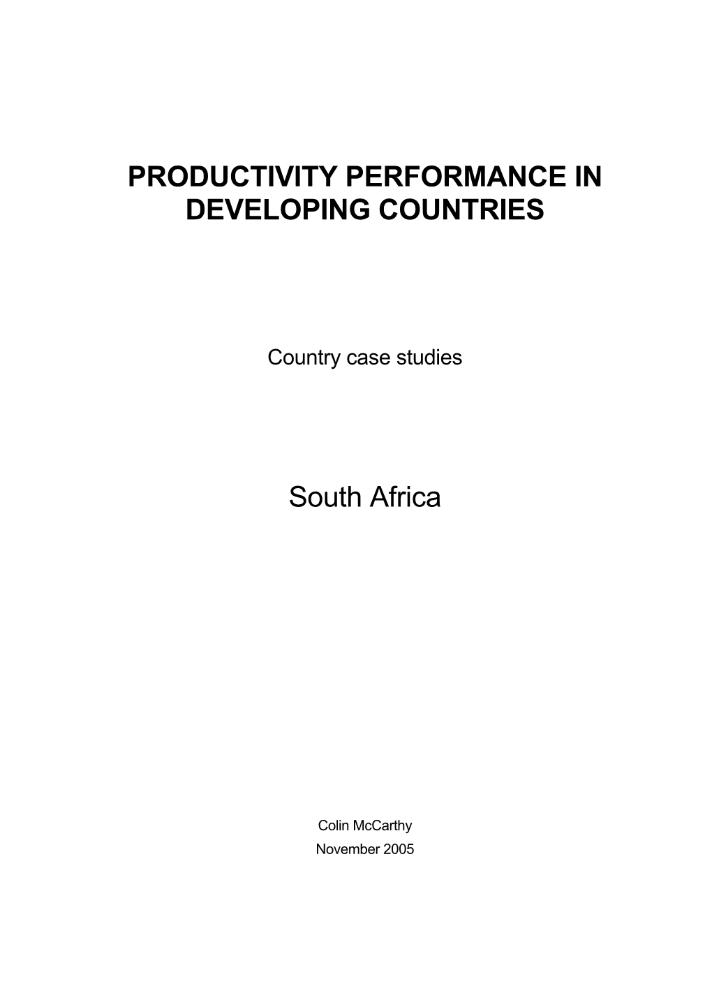 Productivity Performance in South Africa