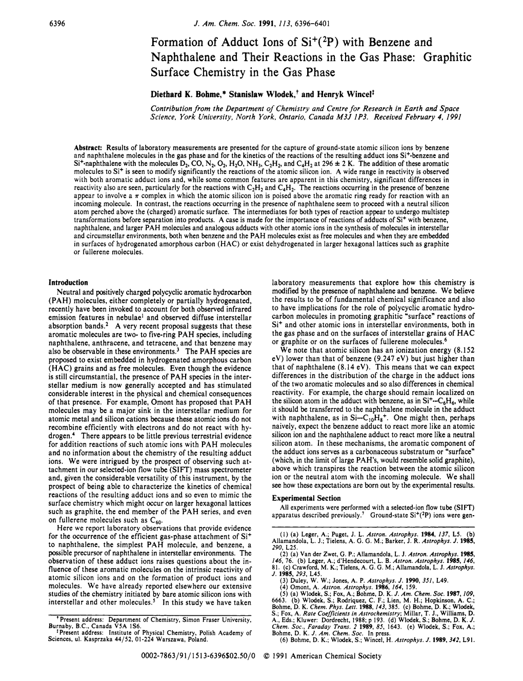 Formation of Adduct Ions of Si+(2P) with Benzene and Naphthalene