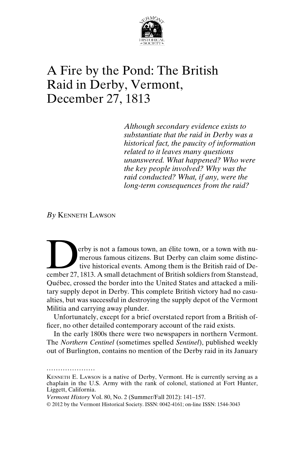 The British Raid in Derby, Vermont, December 27, 1813