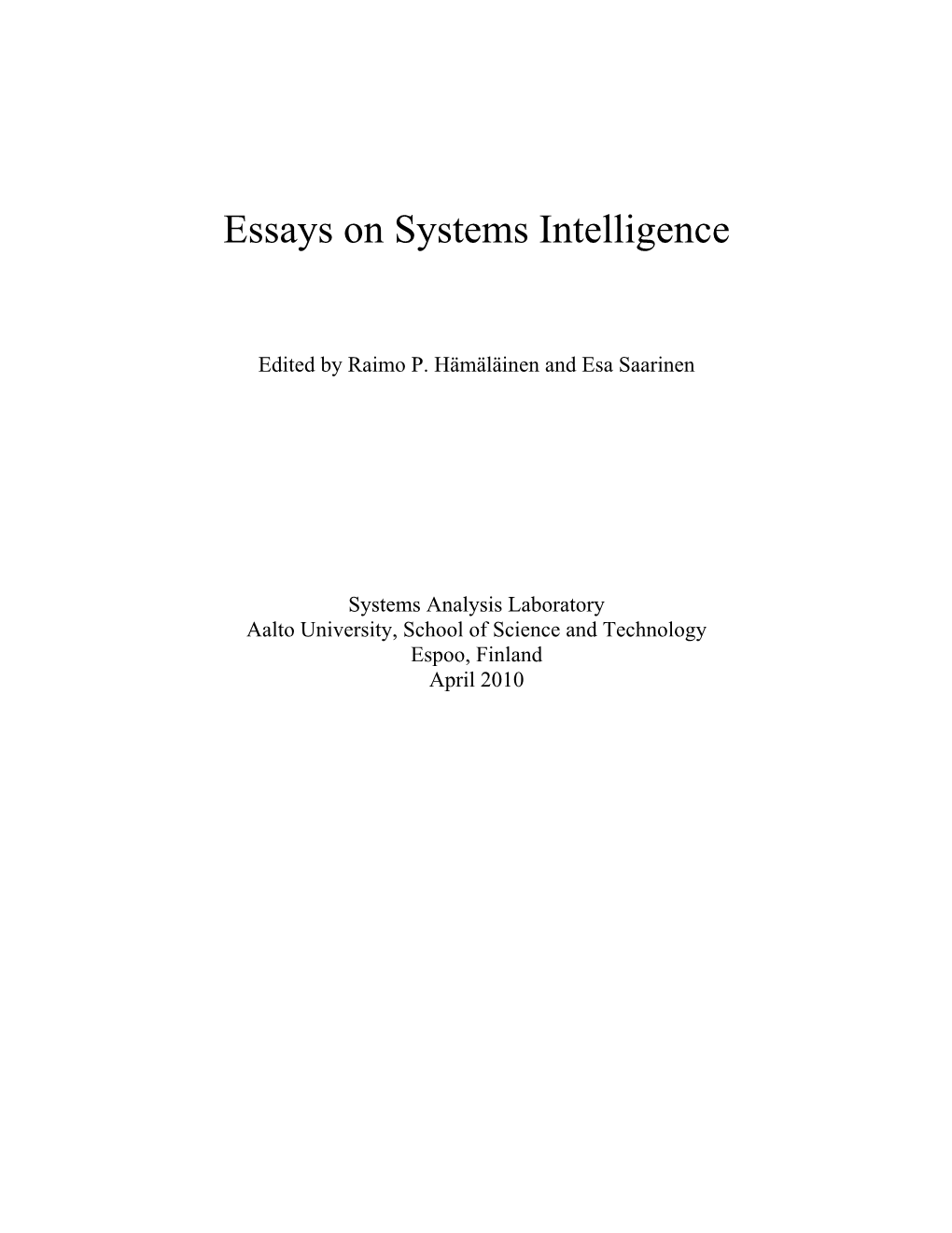 Essays on Systems Intelligence