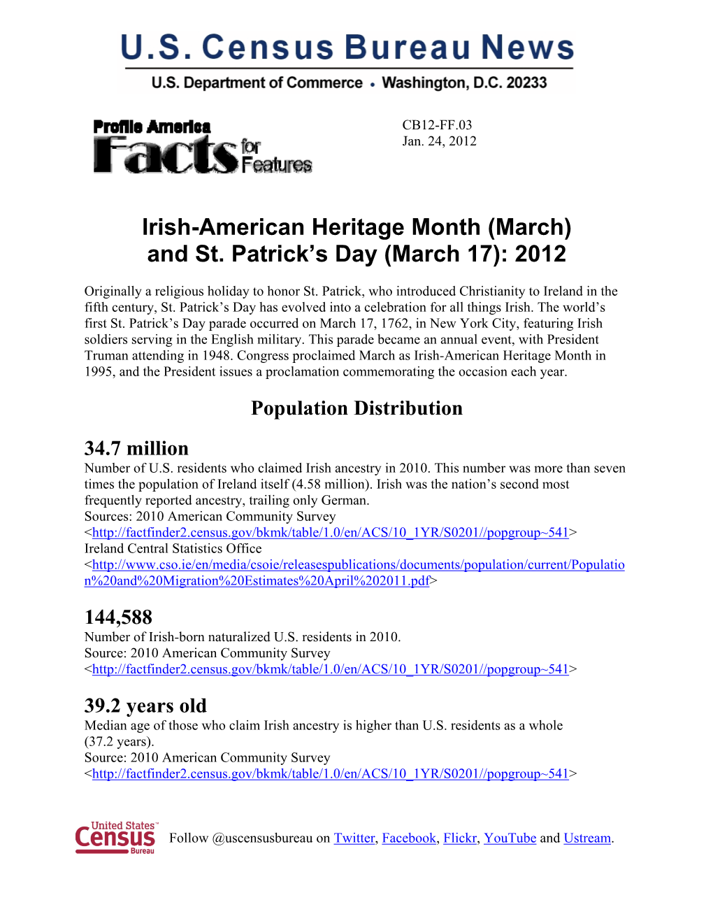 Irish-American Heritage Month (March) and St. Patrick's