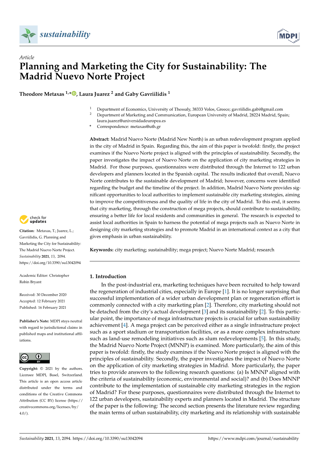 Planning and Marketing the City for Sustainability: the Madrid Nuevo Norte Project