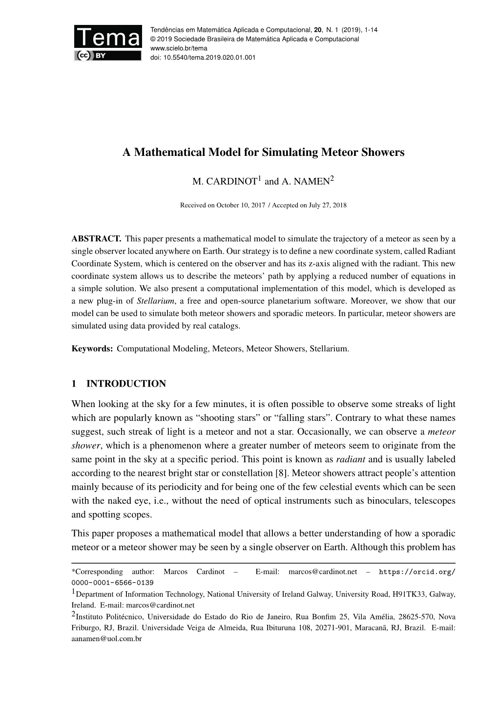 A Mathematical Model for Simulating Meteor Showers